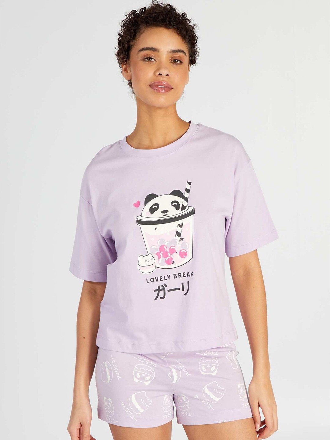 

KIABI Graphic Printed Pure Cotton Night suit, Purple