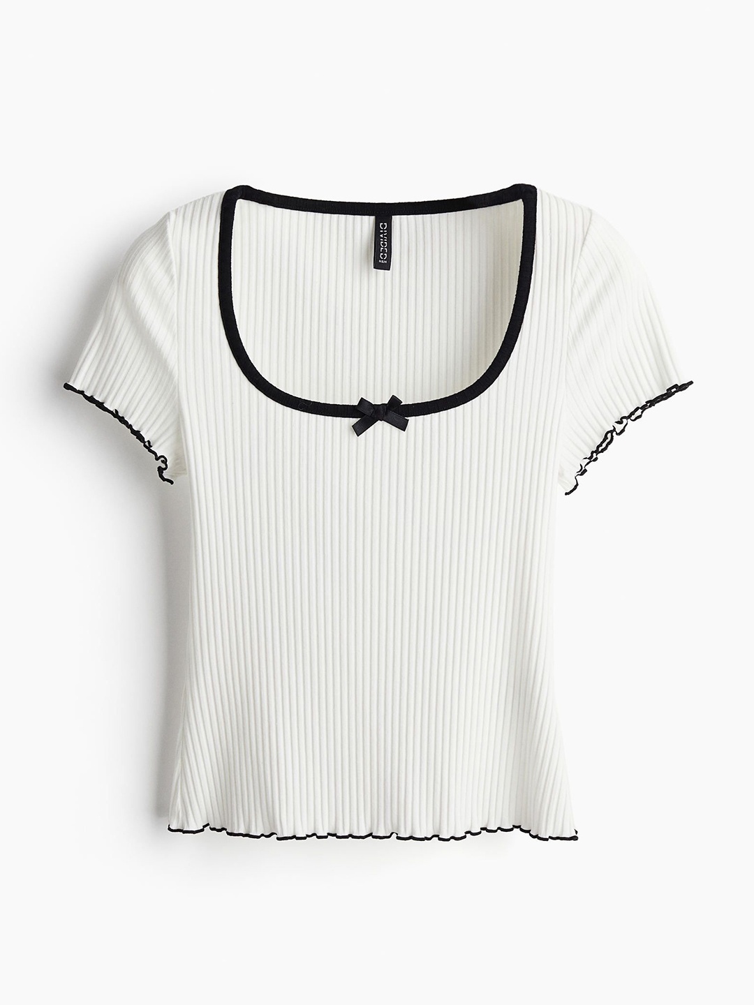 

H&M Women Overlock-Detail Ribbed Top, White