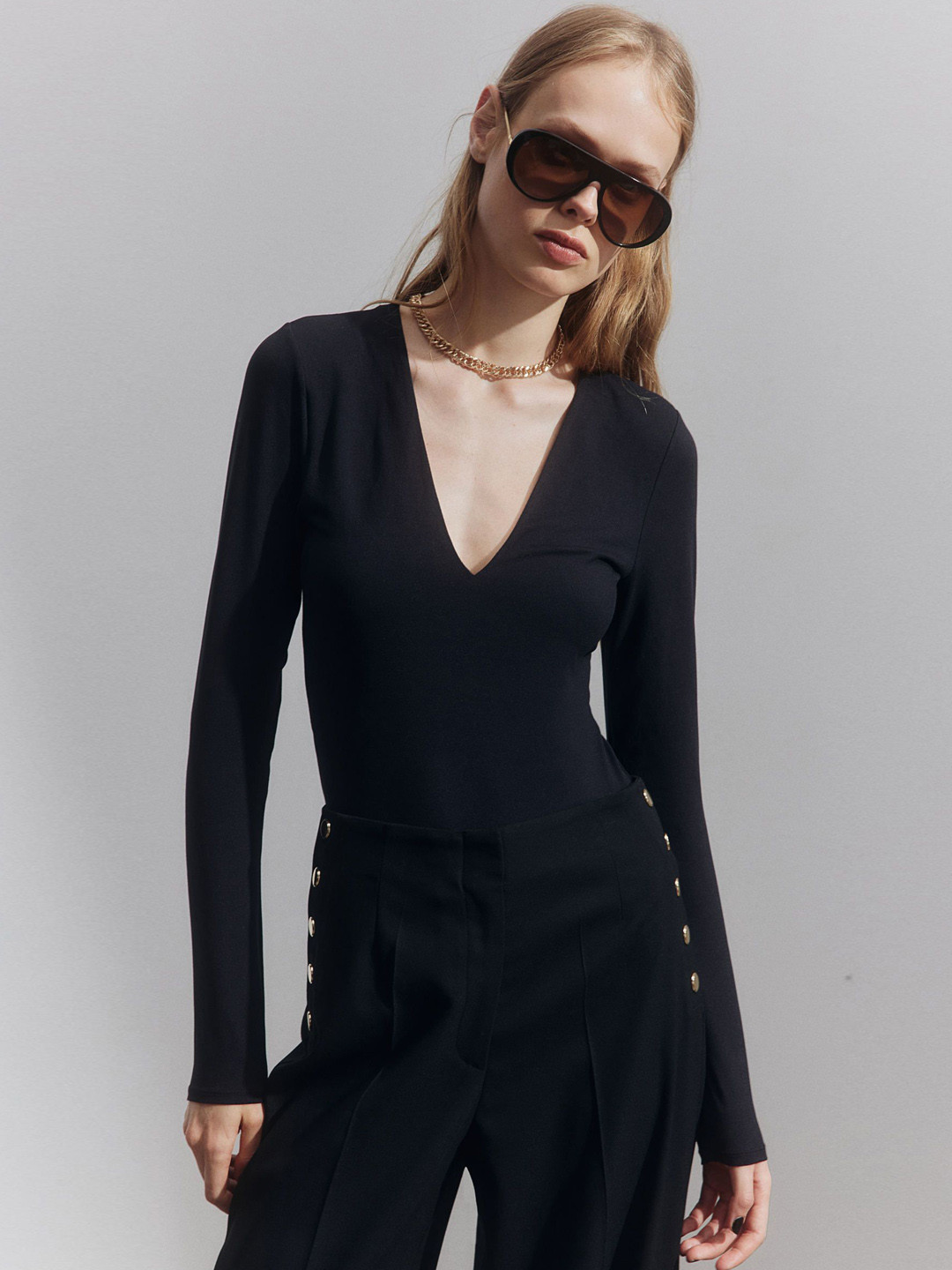 

H&M V-Neck Bodysuit, Black