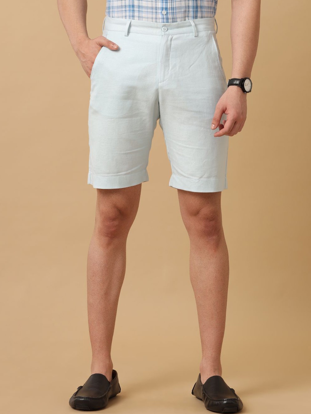 

Linen Club Men Mid-Rise Slim Fit Outdoor Shorts, Blue