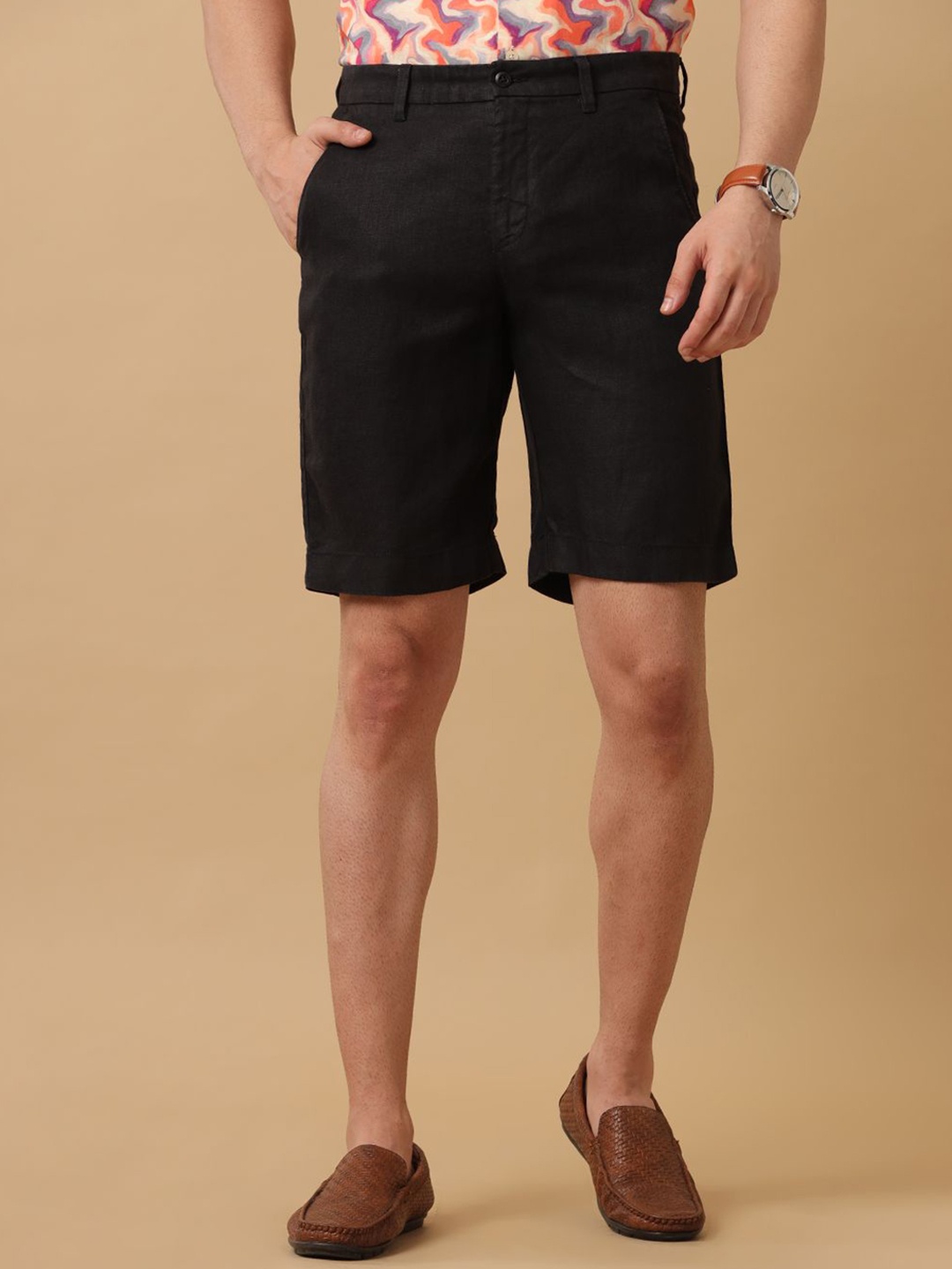 

Linen Club Men Slim Fit Outdoor Shorts, Black