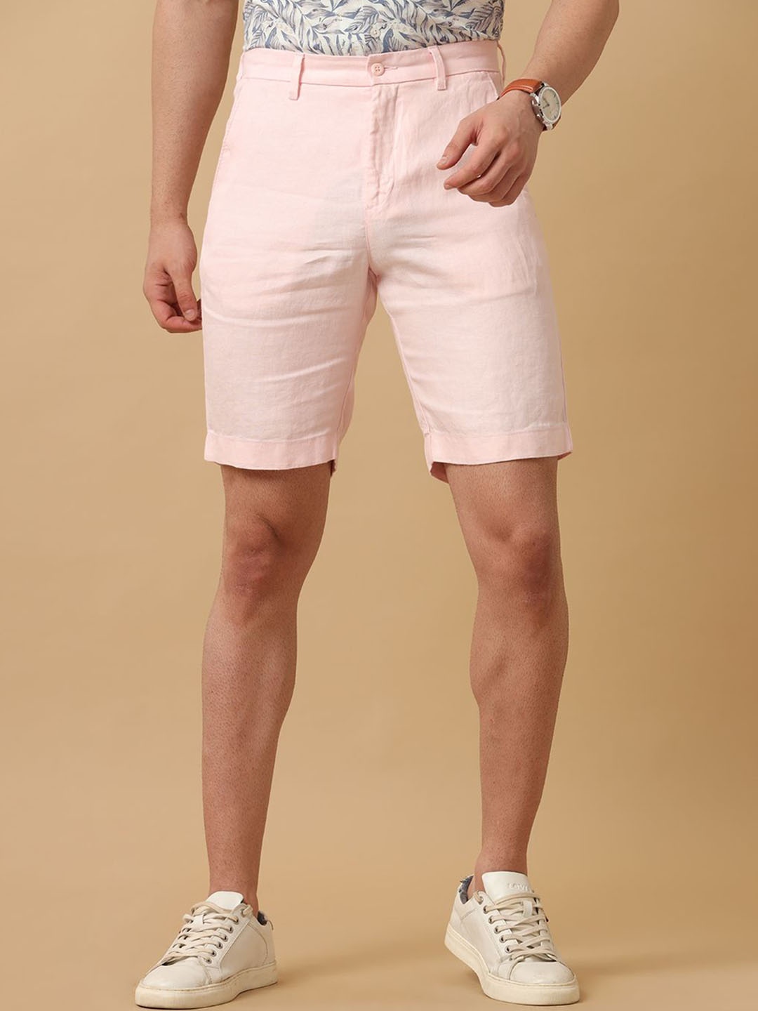 Linen Club Men Slim Fit Outdoor Shorts, Pink