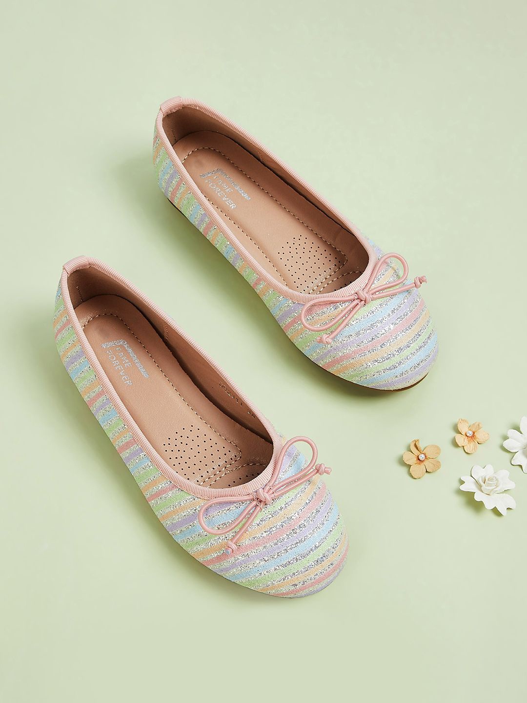 

Fame Forever by Lifestyle Girls Striped Ballerinas With Bow, Pink