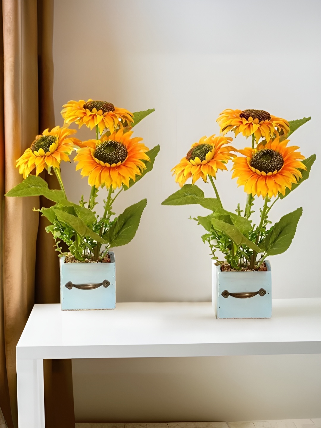 

The Better Home Yellow & Green 2 Pieces Artificial Sunflower Flower With Pot