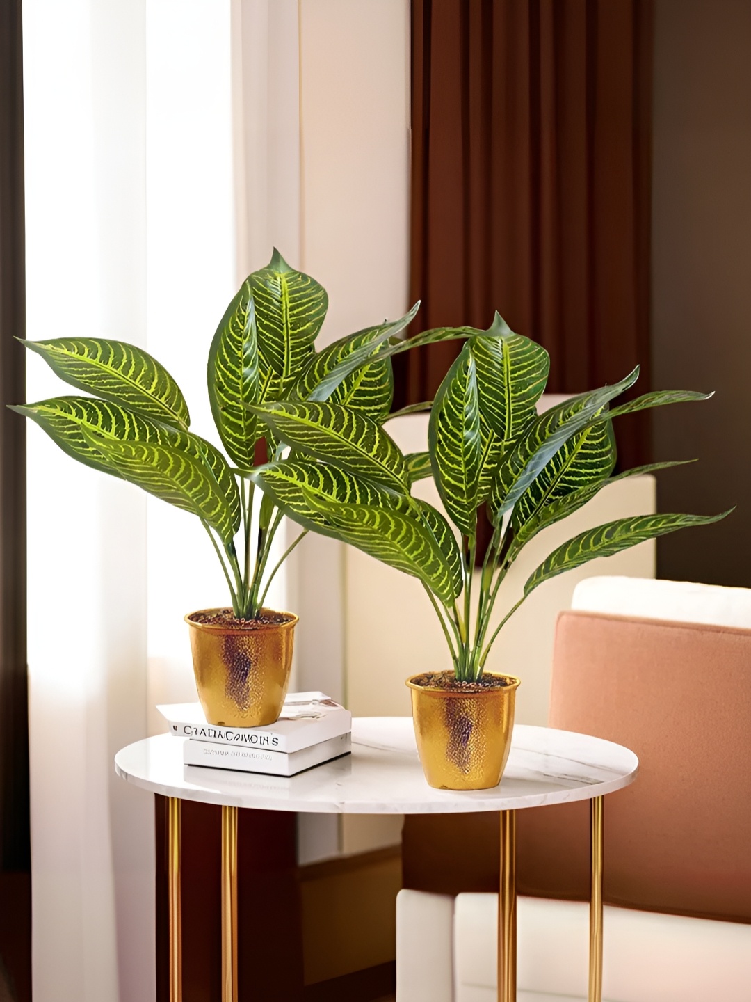 

The Better Home Green & Gold Toned 2 Pieces Artificial Plants With Pot