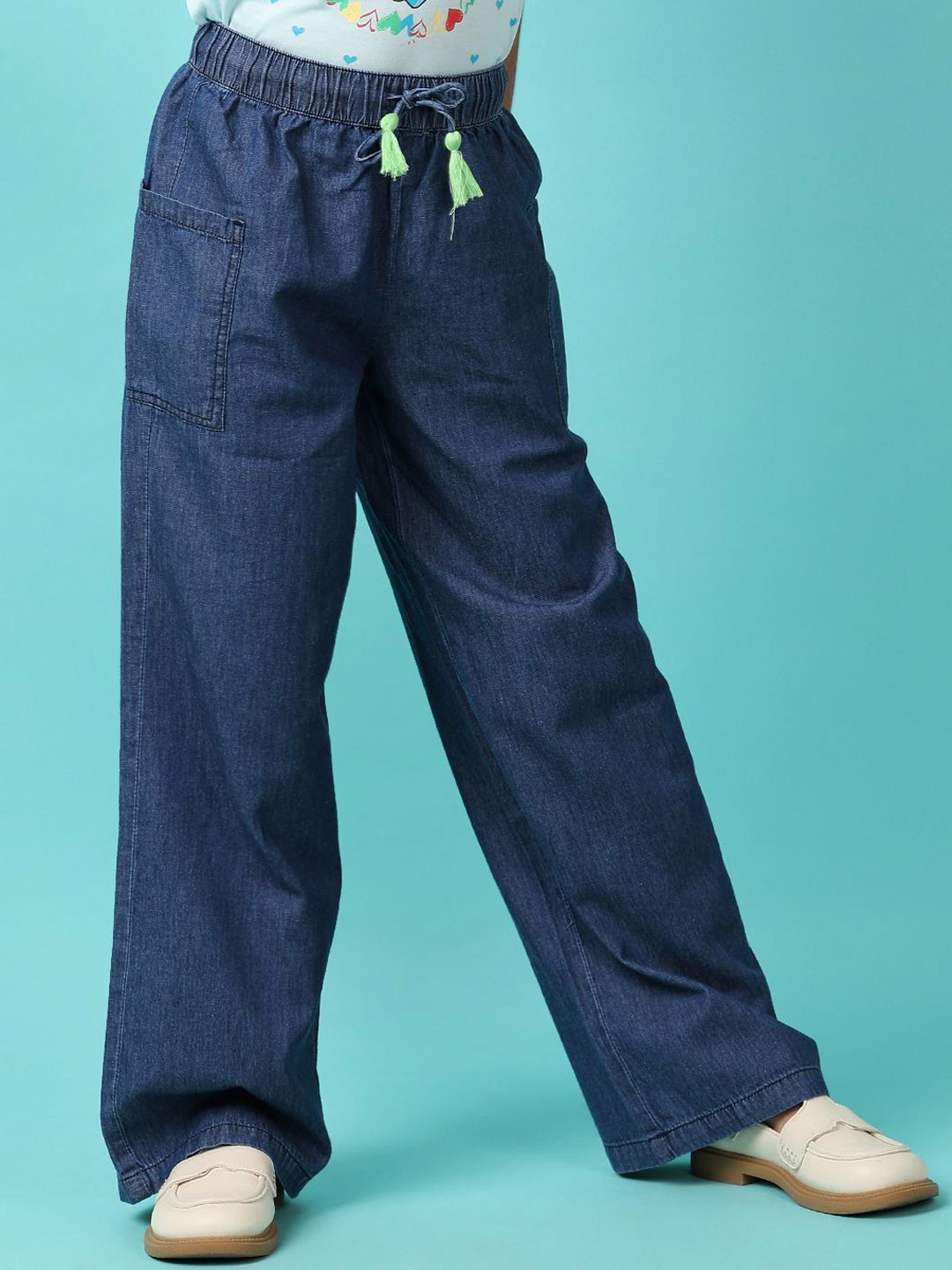 

V-Mart Girls Mid Rise Wide Leg Jeans, Blue