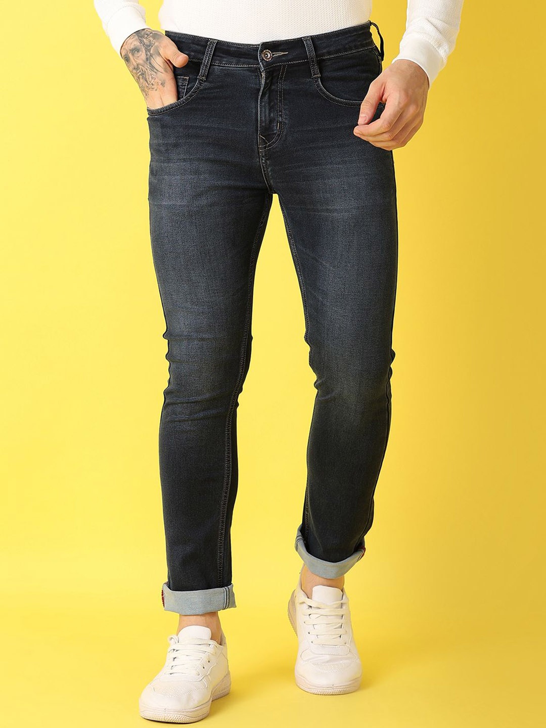

V-Mart Men Slim Fit Heavy Fade Stretchable Jeans, Grey