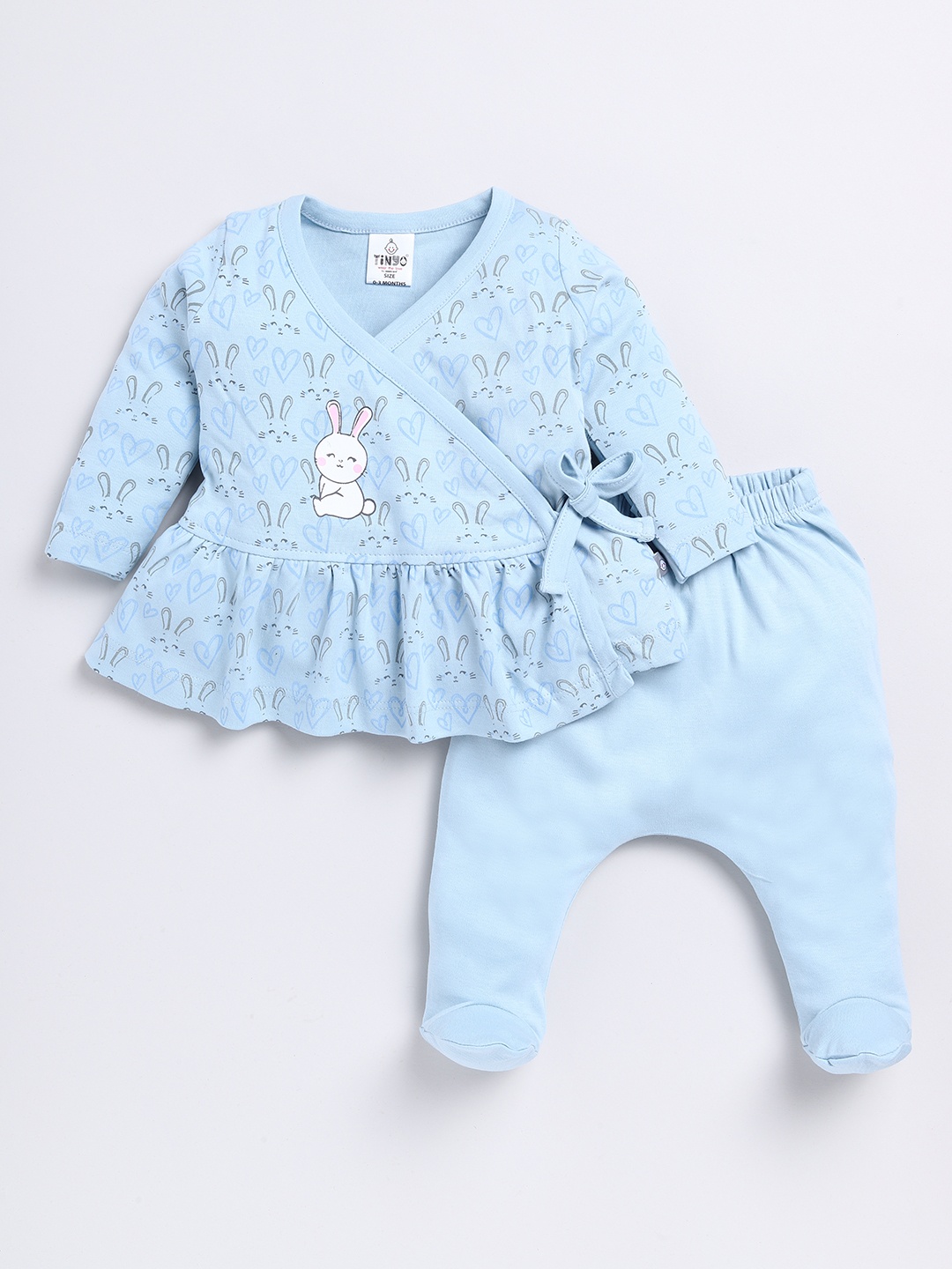 

YK X Tinyo Infants Girls Printed Cotton Wrap Top with Diaper Pants, Blue