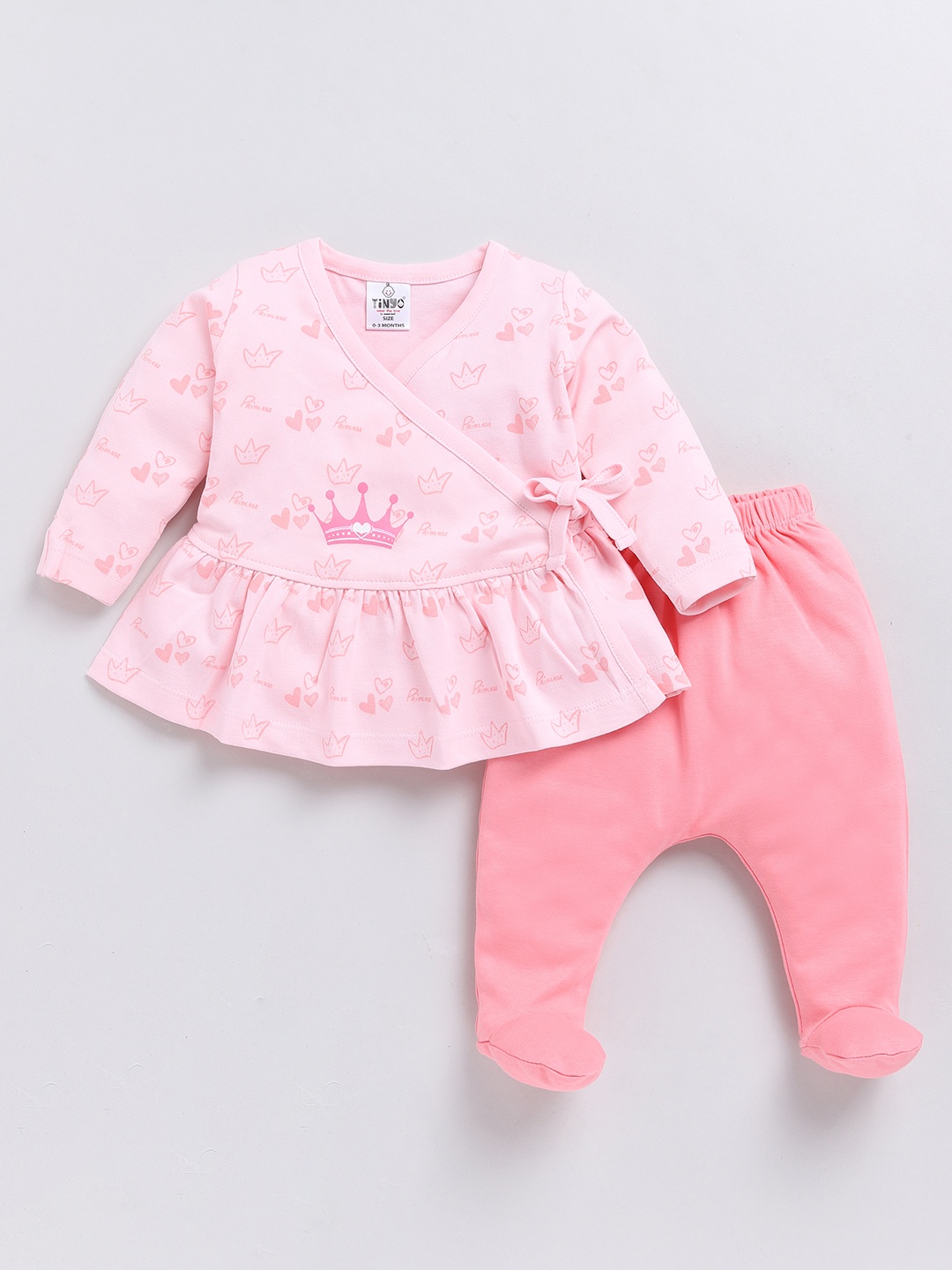 

YK X Tinyo Infant Girls Printed Top with Diaper Pants, Pink