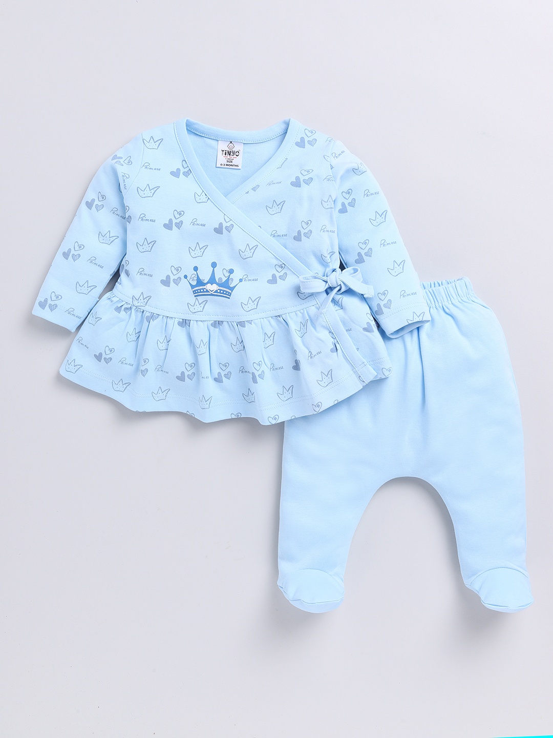 

YK X Tinyo Infant Girls Printed Pure Cotton Top with Diaper Pants, Blue