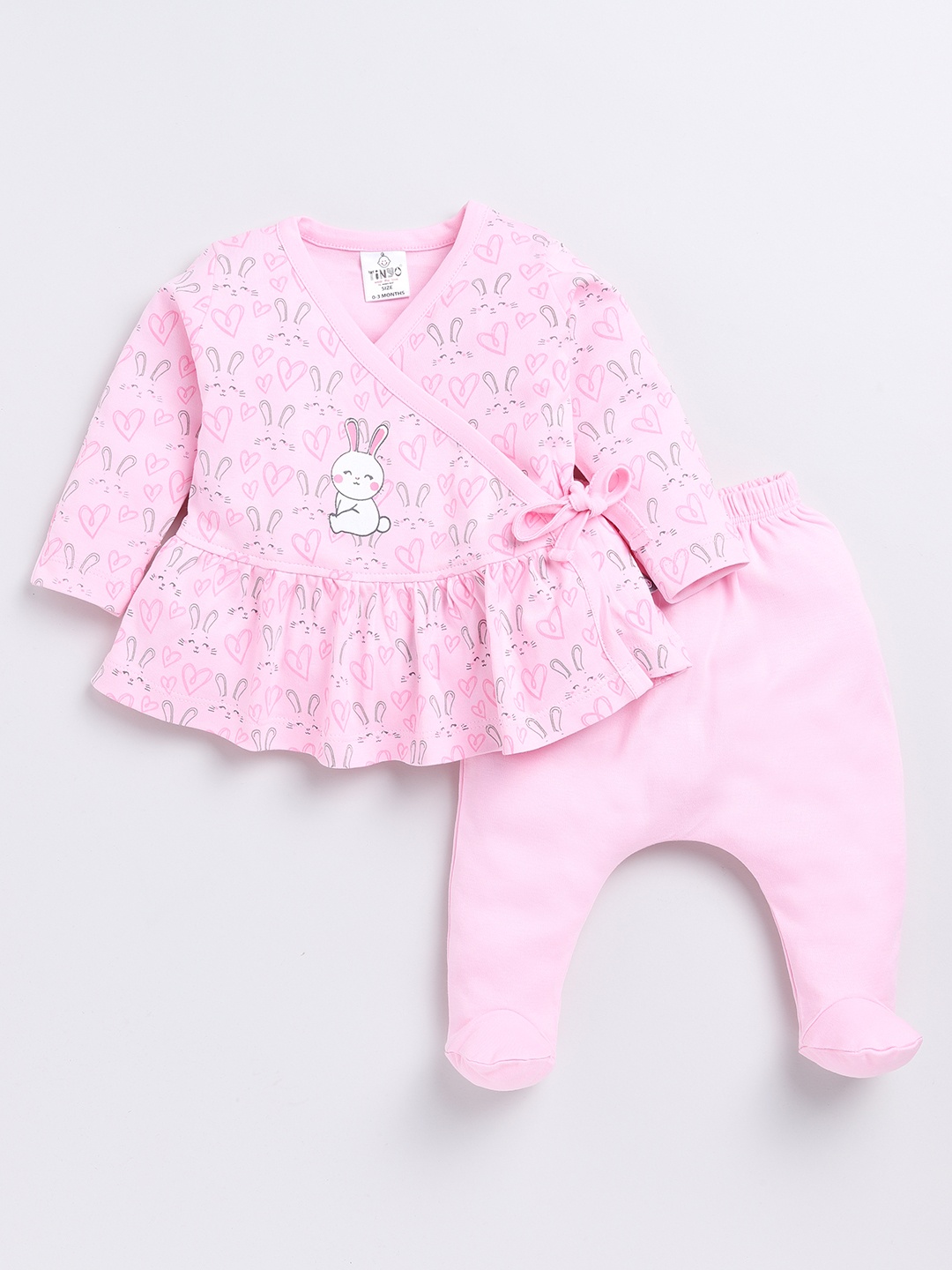 

YK X Tinyo Infants Girls Printed Cotton Wrap Top with Diaper Pants, Pink