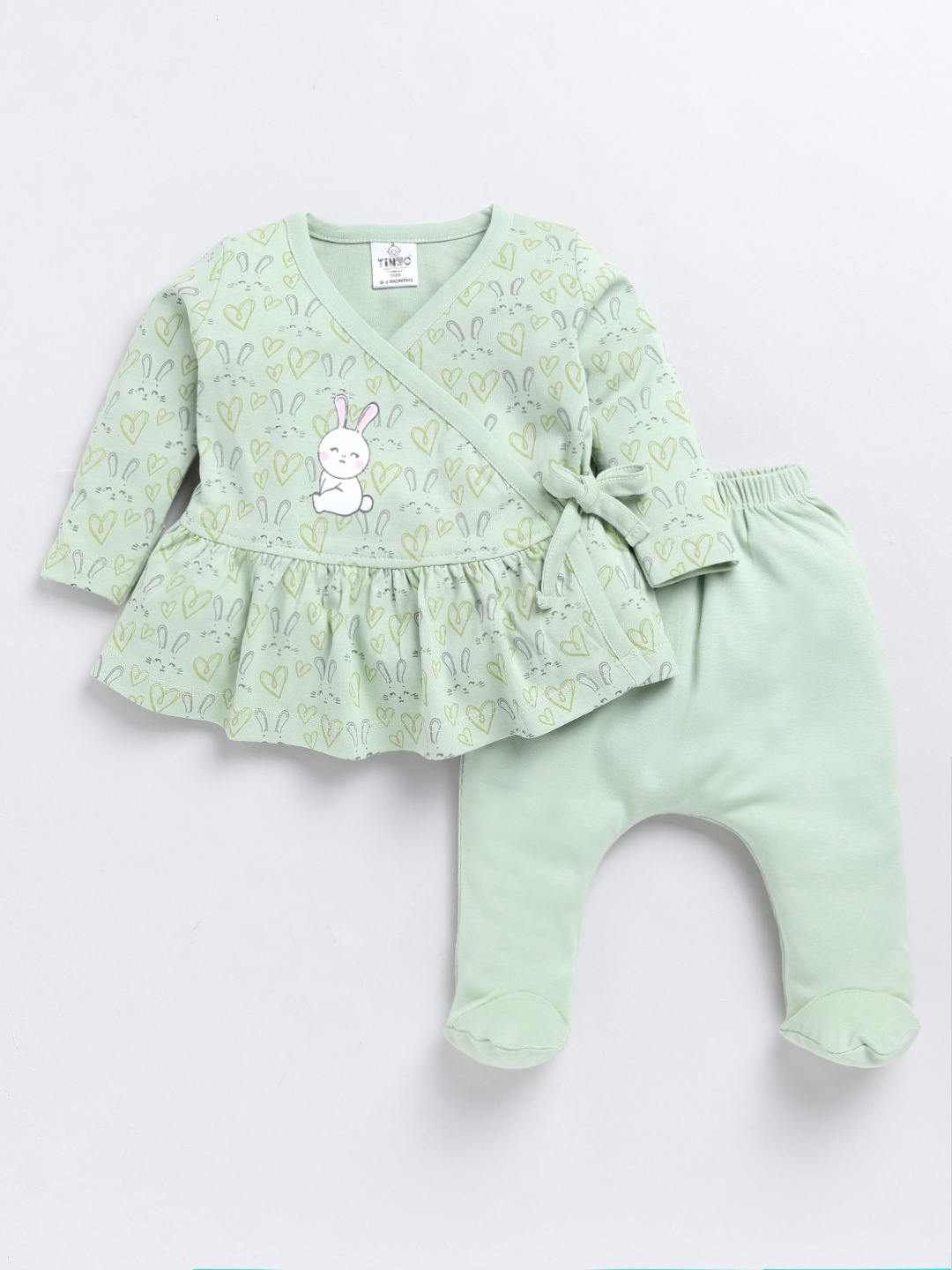 YK X Tinyo Infant Girls Printed Top with Diaper Pants, Green
