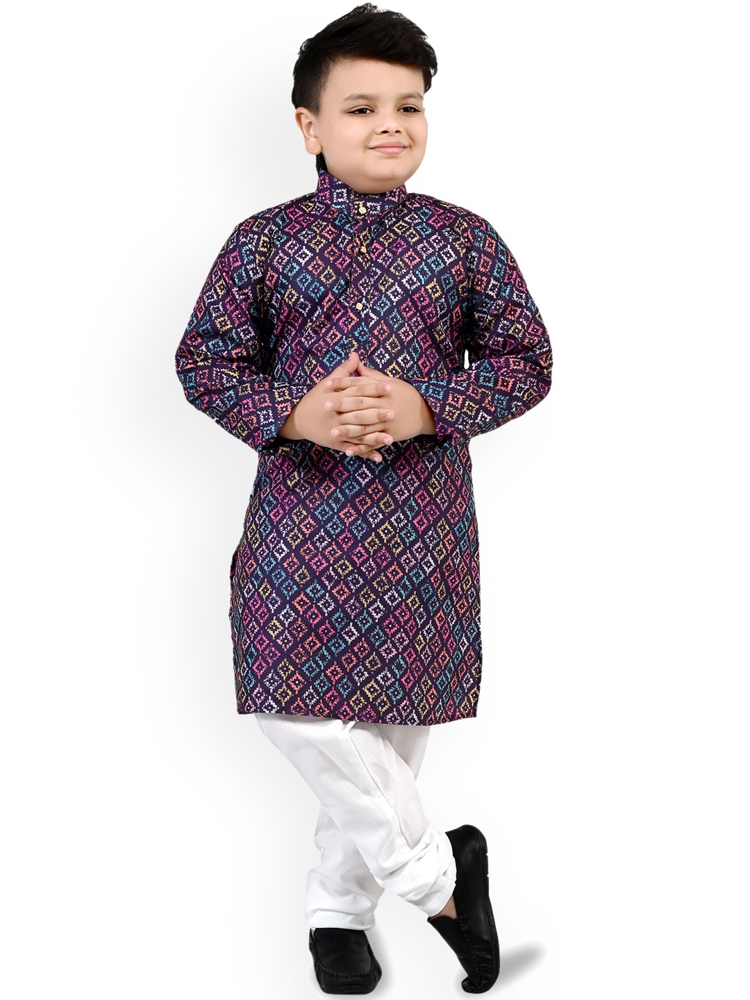 

BAESD Boys Ethnic Motifs Printed Mandarin Collar Straight Kurta With Pyjamas, Blue