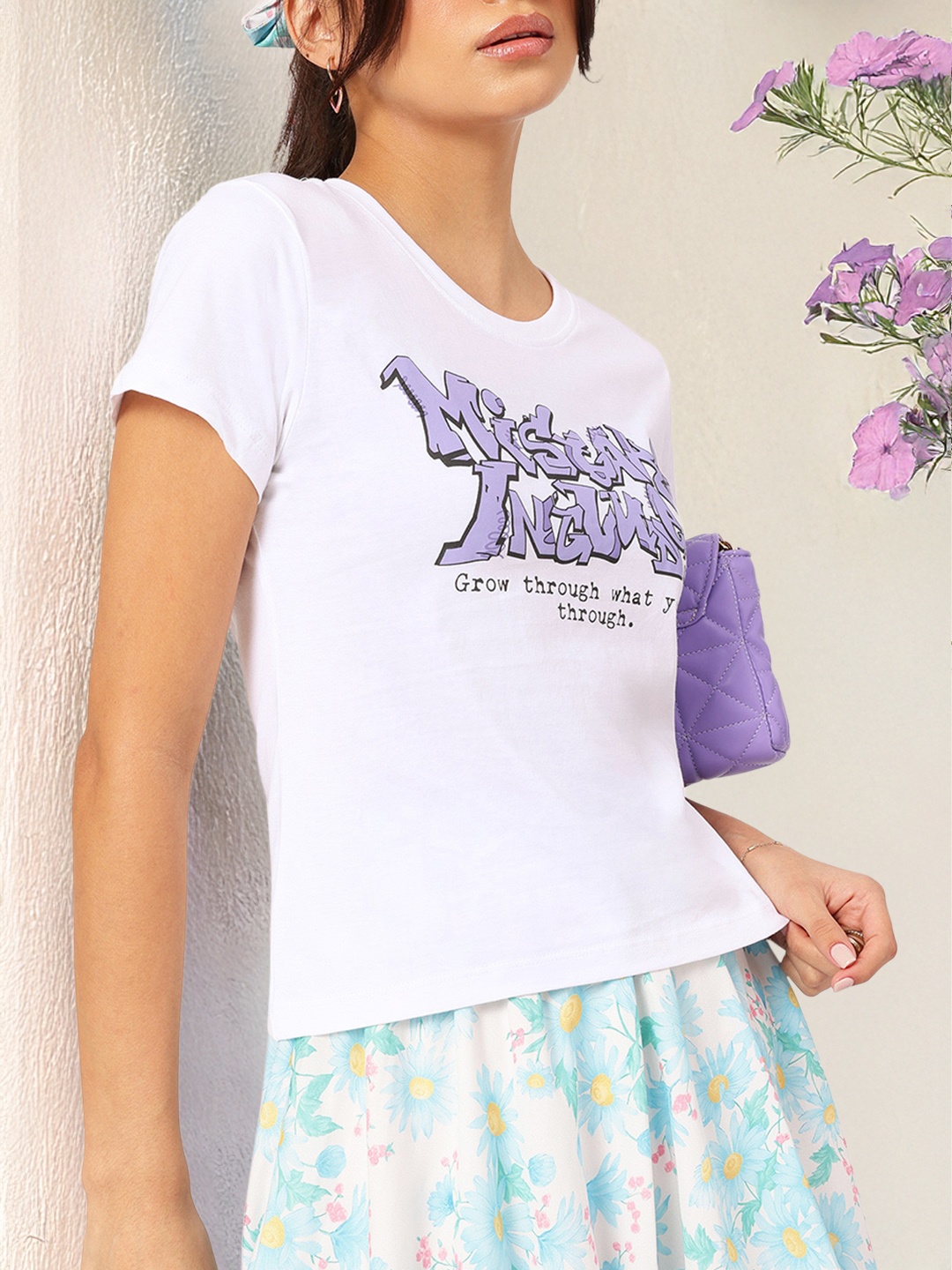 

DressBerry Sassy Threads Typography Print T-shirt, White