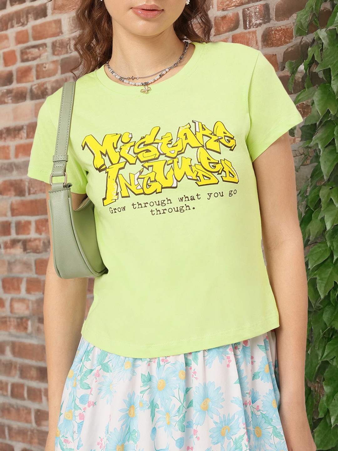 

DressBerry Quirky Chronicles Printed Cotton T-shirt, Green