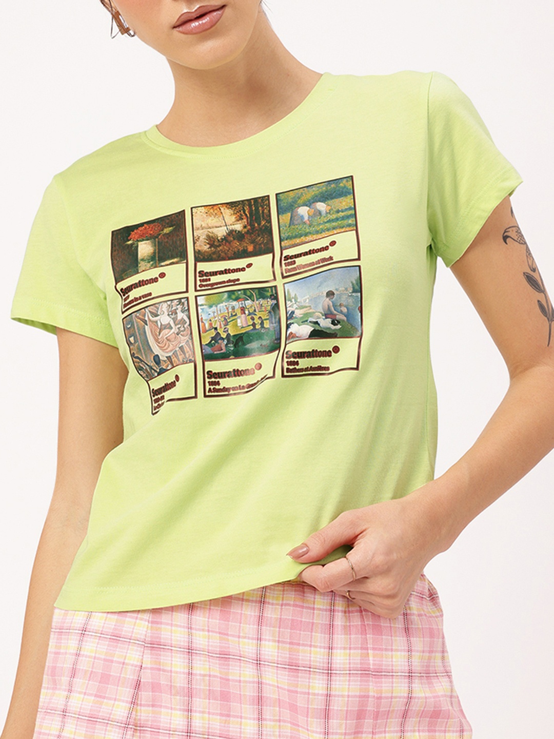 

DressBerry Style & Script Narrative Print T-Shirt, Lime green