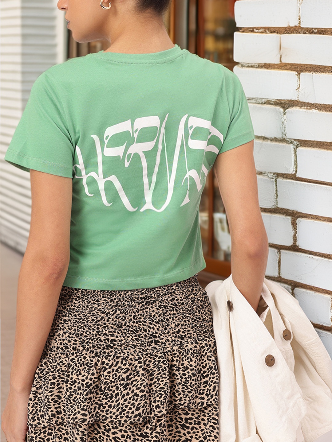 

DressBerry Back To School Printed Crop Tee, Green