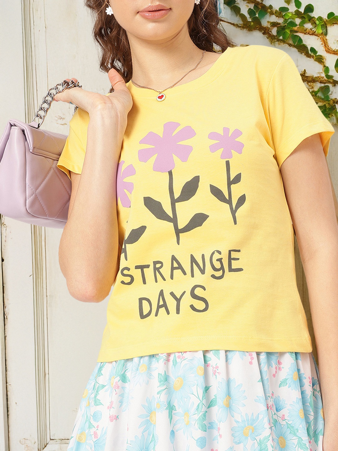 

DressBerry Edgy Existence Printed Cotton T-shirt, Yellow