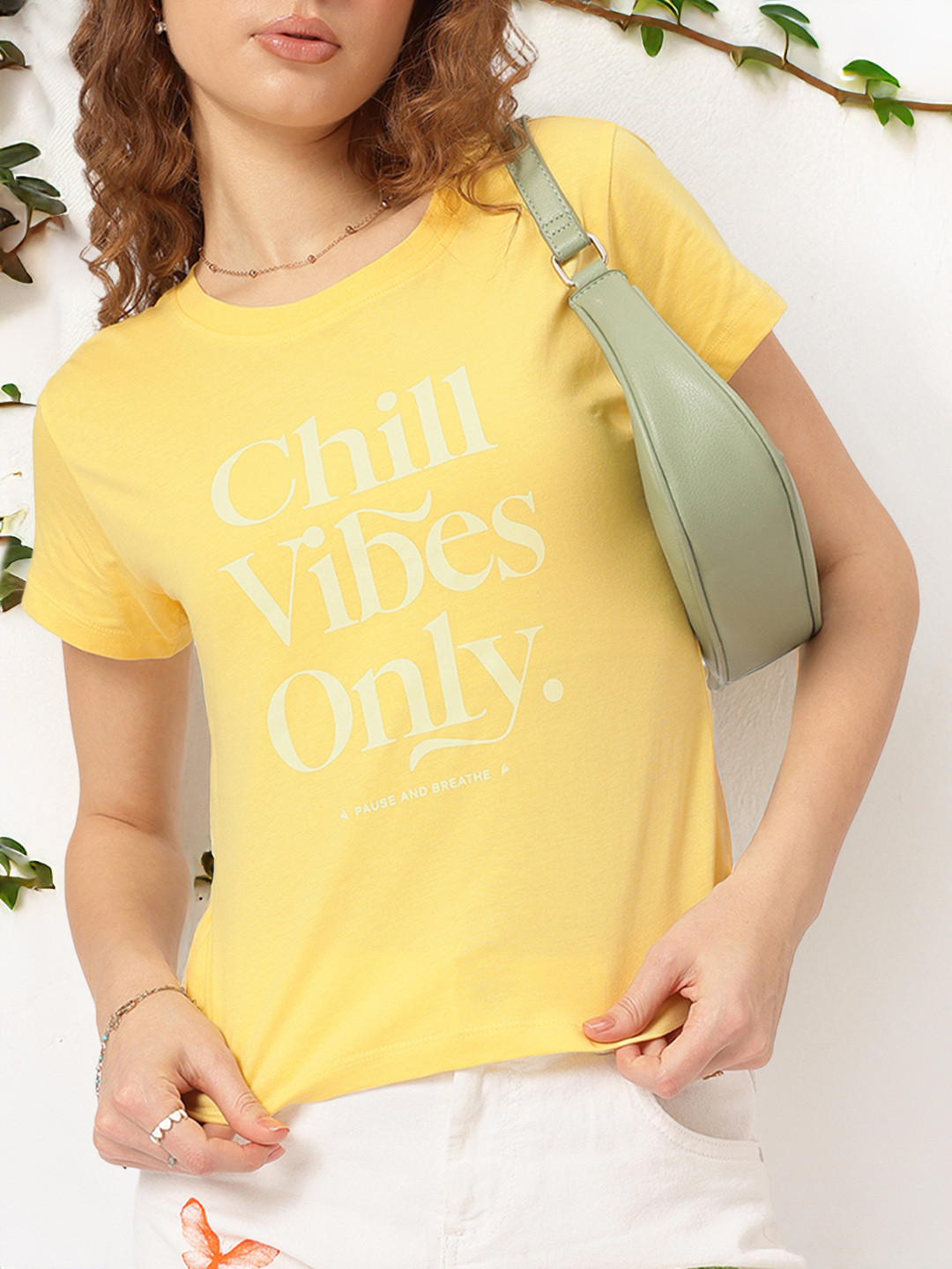

DressBerry Chill Mode Printed Cotton T-shirt, Yellow