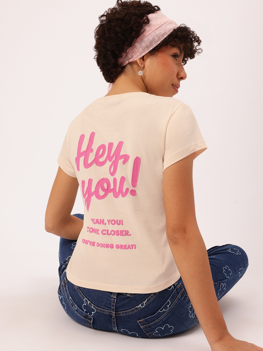 

DressBerry Vibe Check Back Printed T-shirt, Beige
