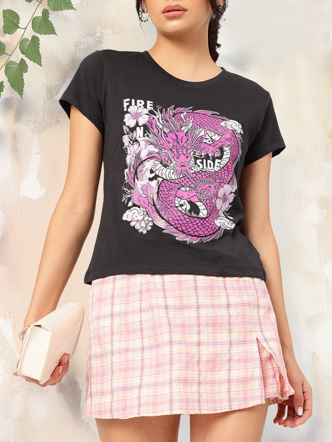 

DressBerry Graphic Groove Printed T-shirt, Black