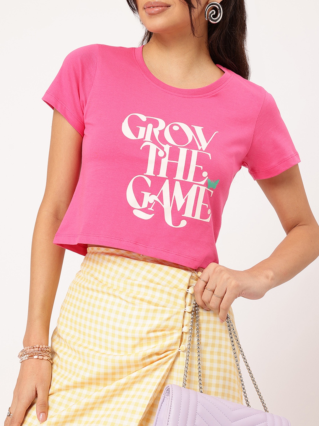 

DressBerry Game Power Printed Crop T-shirt, Pink