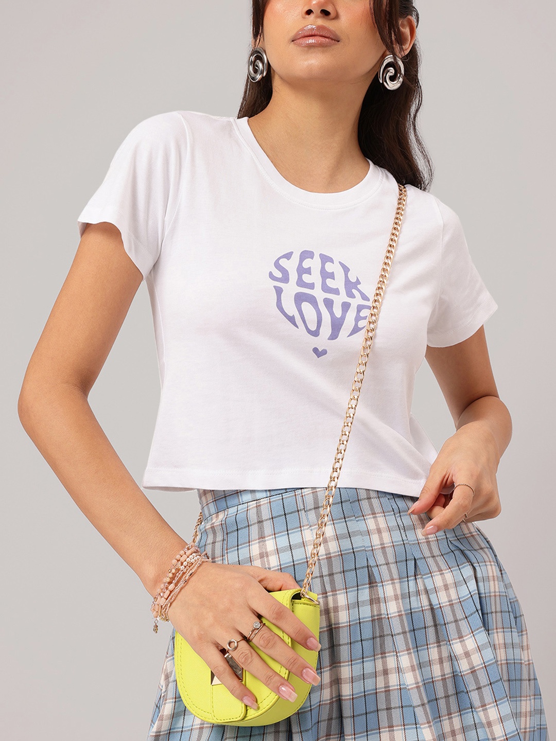 

DressBerry Love Notes Printed Crop T-shirt, White