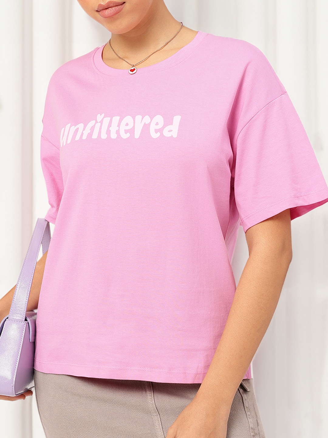 

DressBerry Playful Perspective Typography T-shirt, Pink