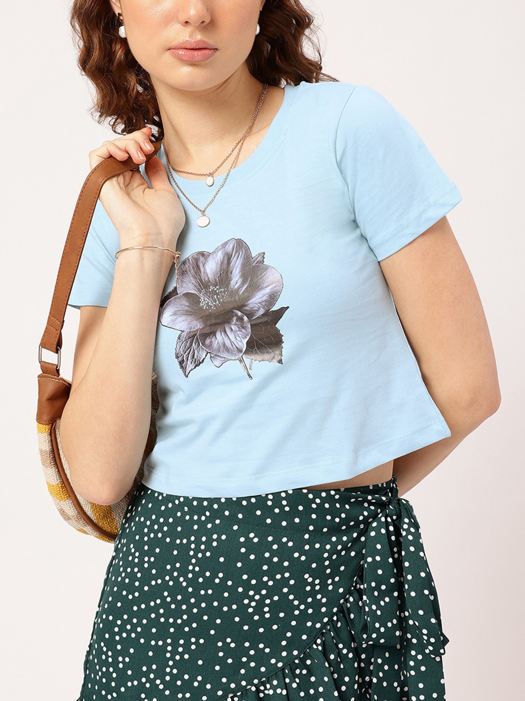 

DressBerry Floral Fantasy Printed Crop T-Shirt, Blue