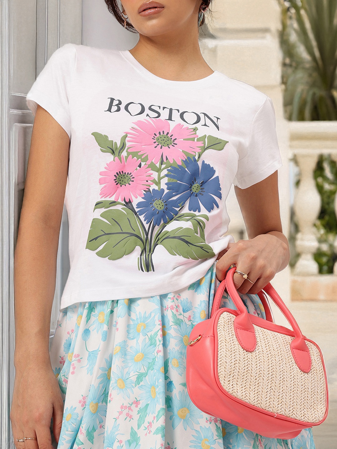 

DressBerry Coquette Core Embossed Print Tee, White