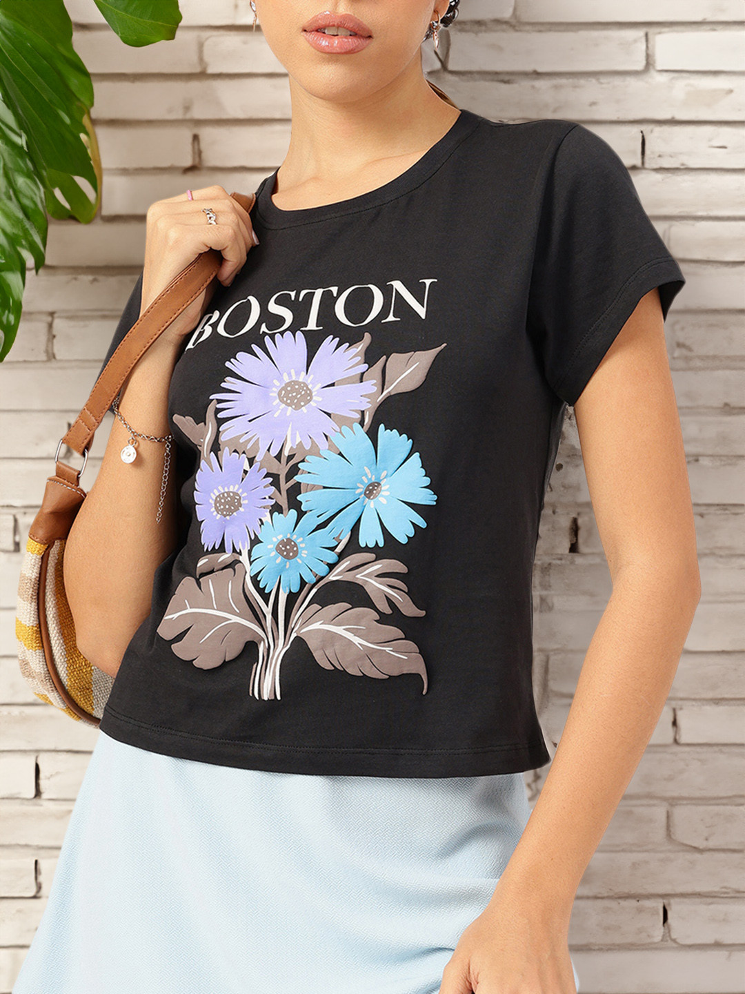

DressBerry The Simple Statement Floral Print T-shirt, Black