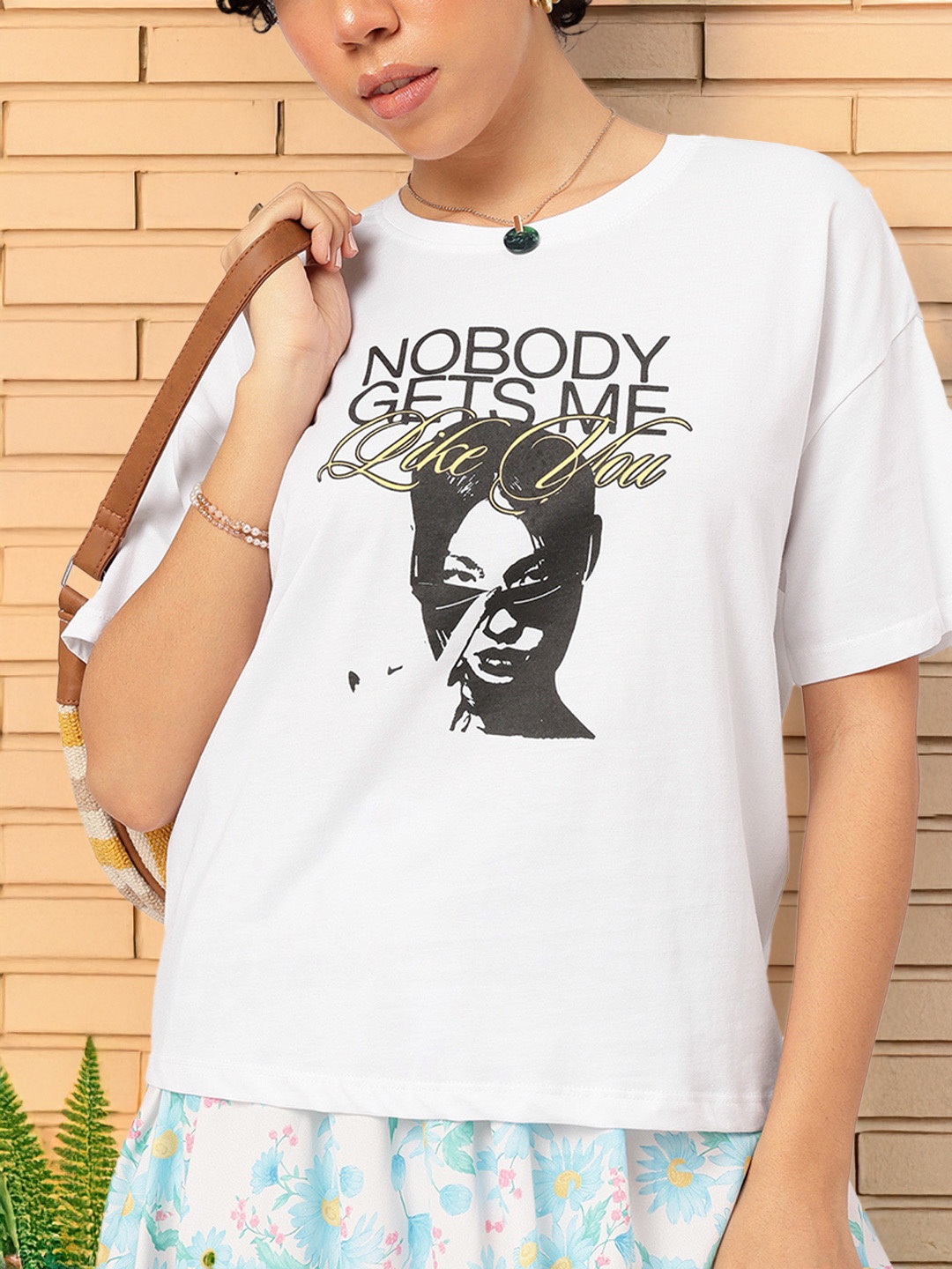 DressBerry Savage Statements Typography Print T-shirt, White