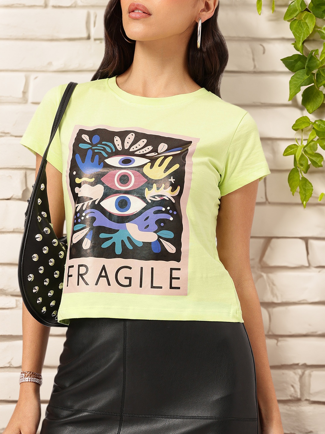 

DressBerry Graphic Dialogues Printed T-shirt, Lime green