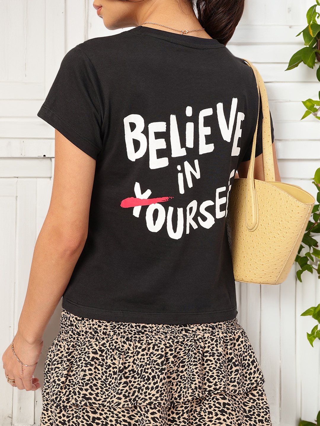 

DressBerry Versatile Vibe Typography Print T-shirt, Black