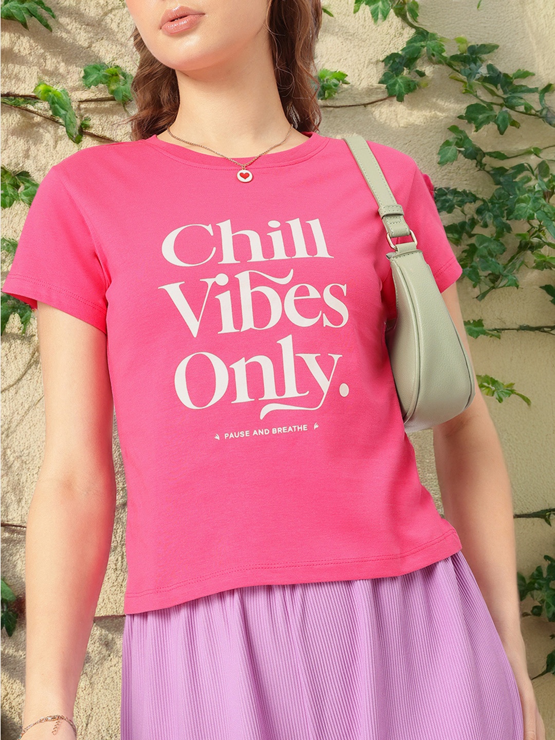 

DressBerry Chill Vibes Only Printed T-shirt, Pink