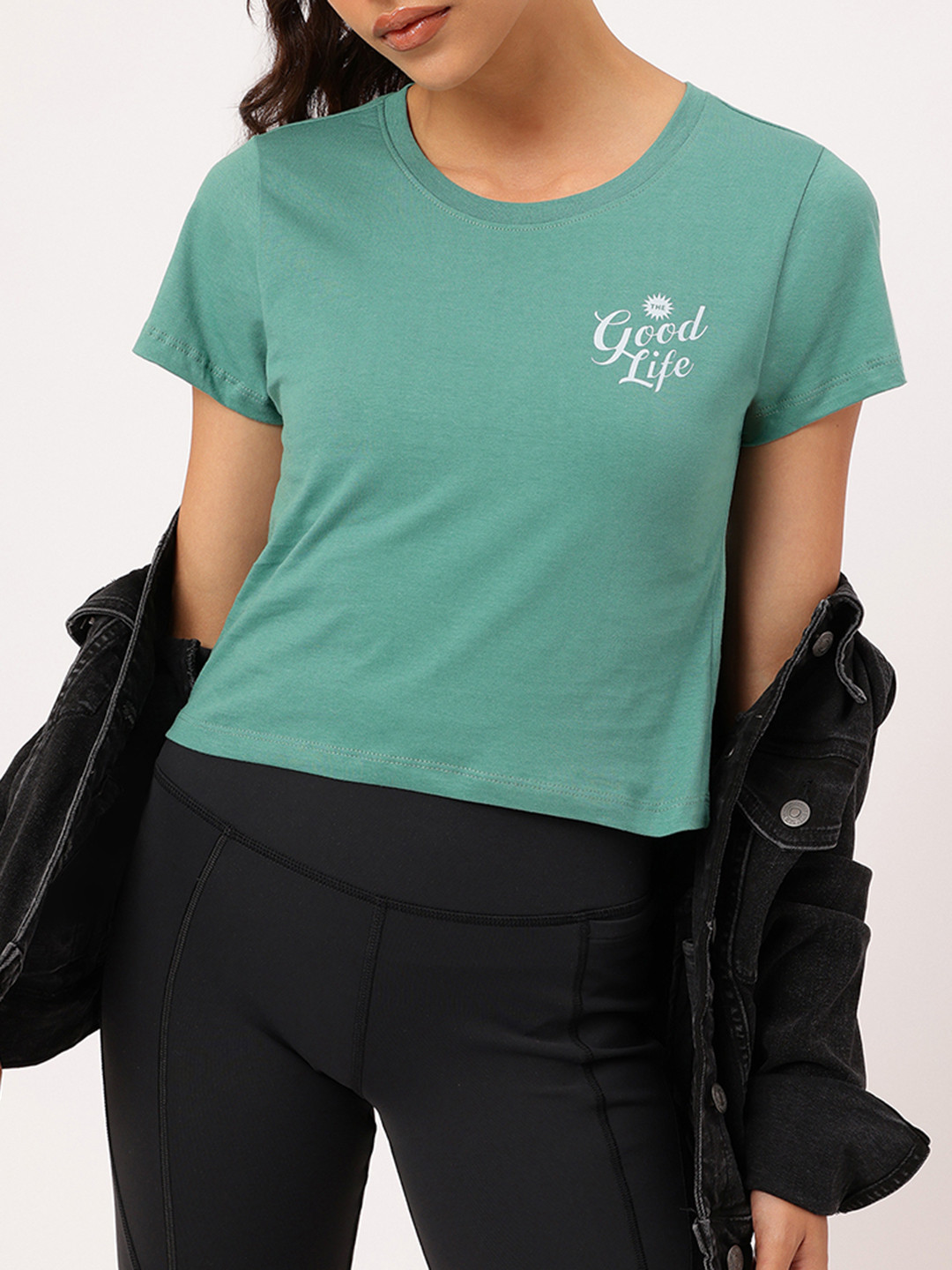 

DressBerry Good Vibes Only Typography Printed Pure Cotton T-shirt, Green