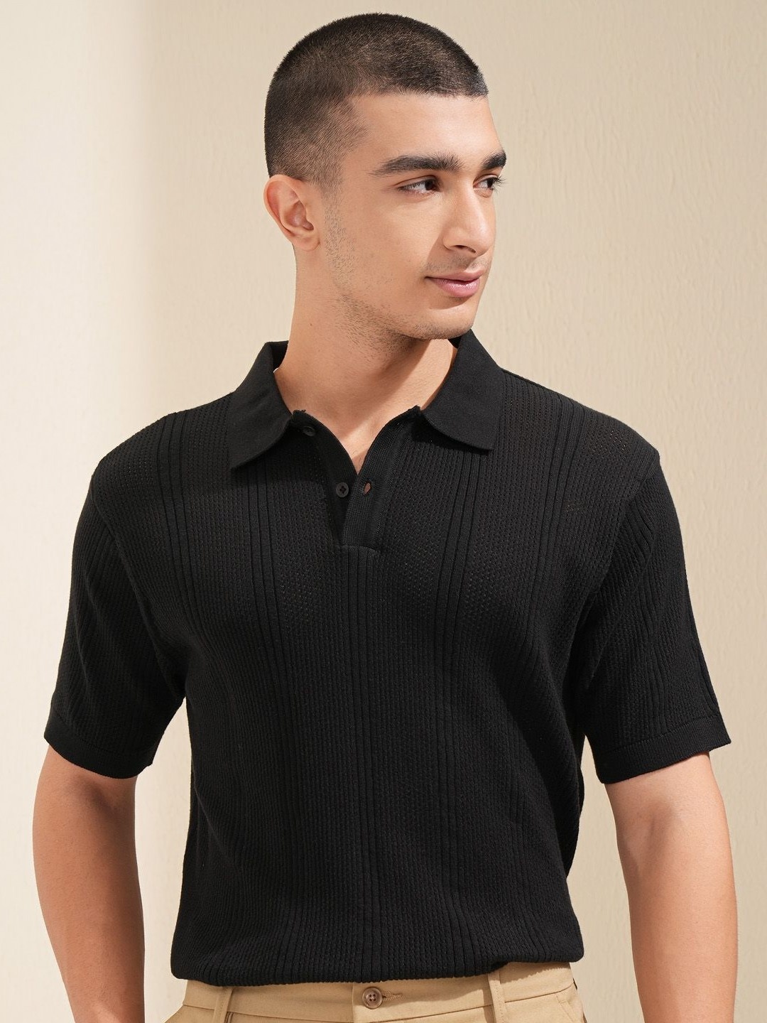 

Highlander Men Knitted Polo Collar Tshirt, Black