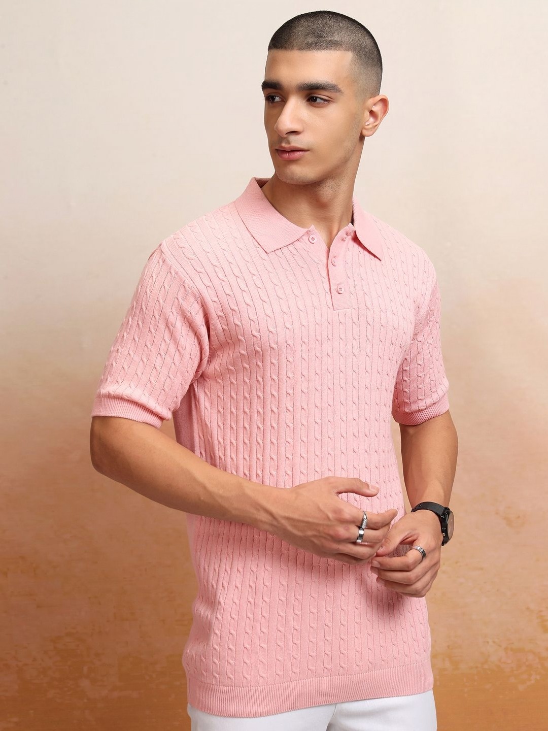 

Highlander Men Knitted Polo Collar Tshirt, Pink