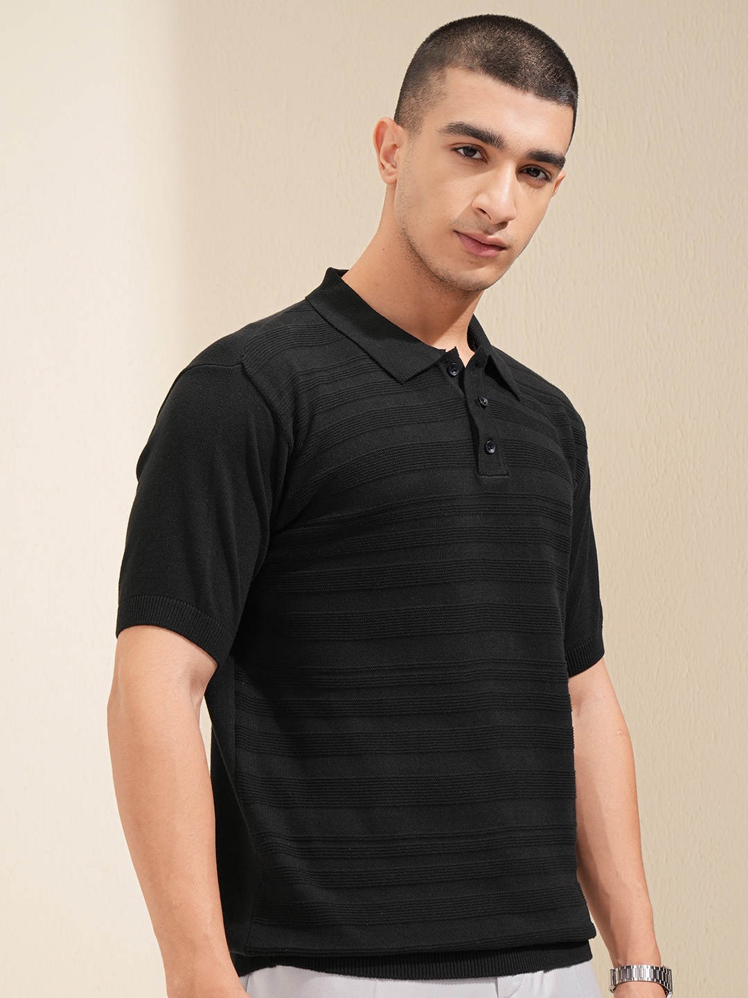 

HIGHLANDER Men Polo Collar Cotton Relaxed Fit T-Shirt, Black