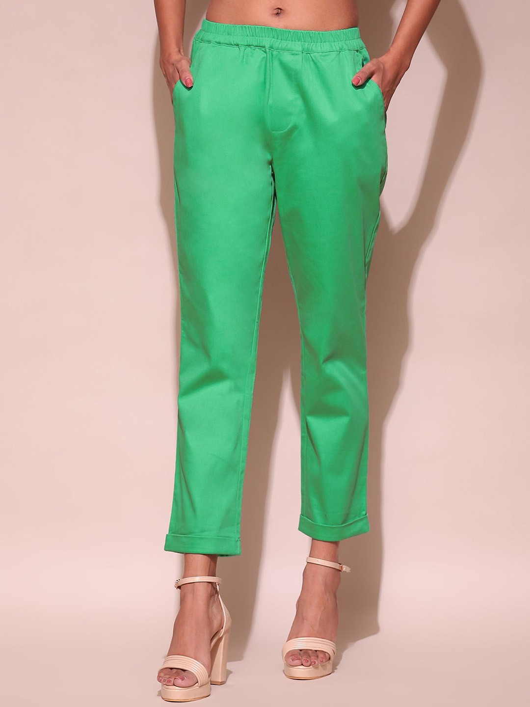 

Label Ritu Kumar Women Relaxed Tapered Fit Trousers, Green