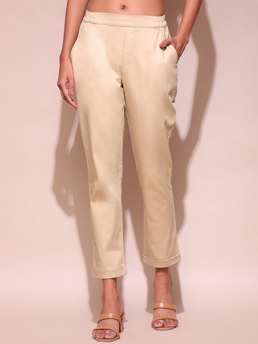 

Label Ritu Kumar Women Relaxed Tapered Fit Cigarette Trousers, Tan