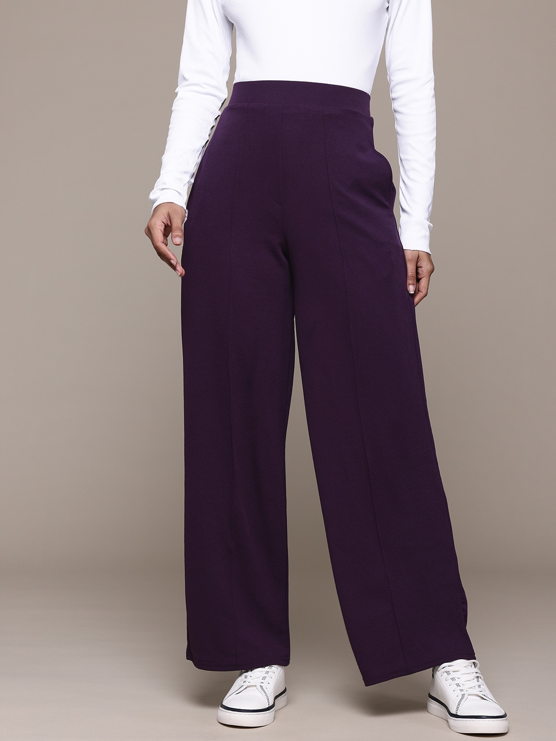 

Roadster Smart High-Rise Wrinkle Free Trousers, Purple
