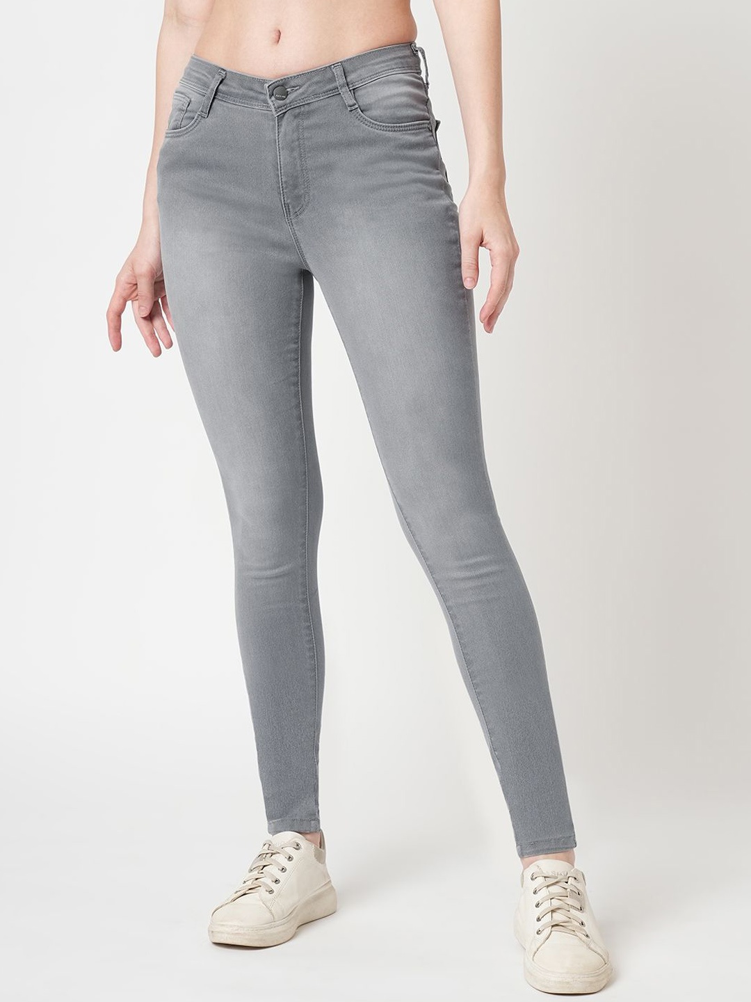 

Kraus Jeans Women Skinny Fit High-Rise Light Fade Jeans, Grey