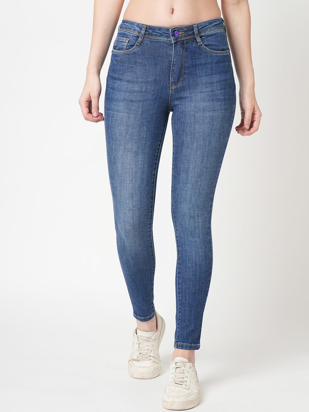 

Kraus Jeans Women Skinny Fit High-Rise Light Fade Stretchable Jeans, Blue