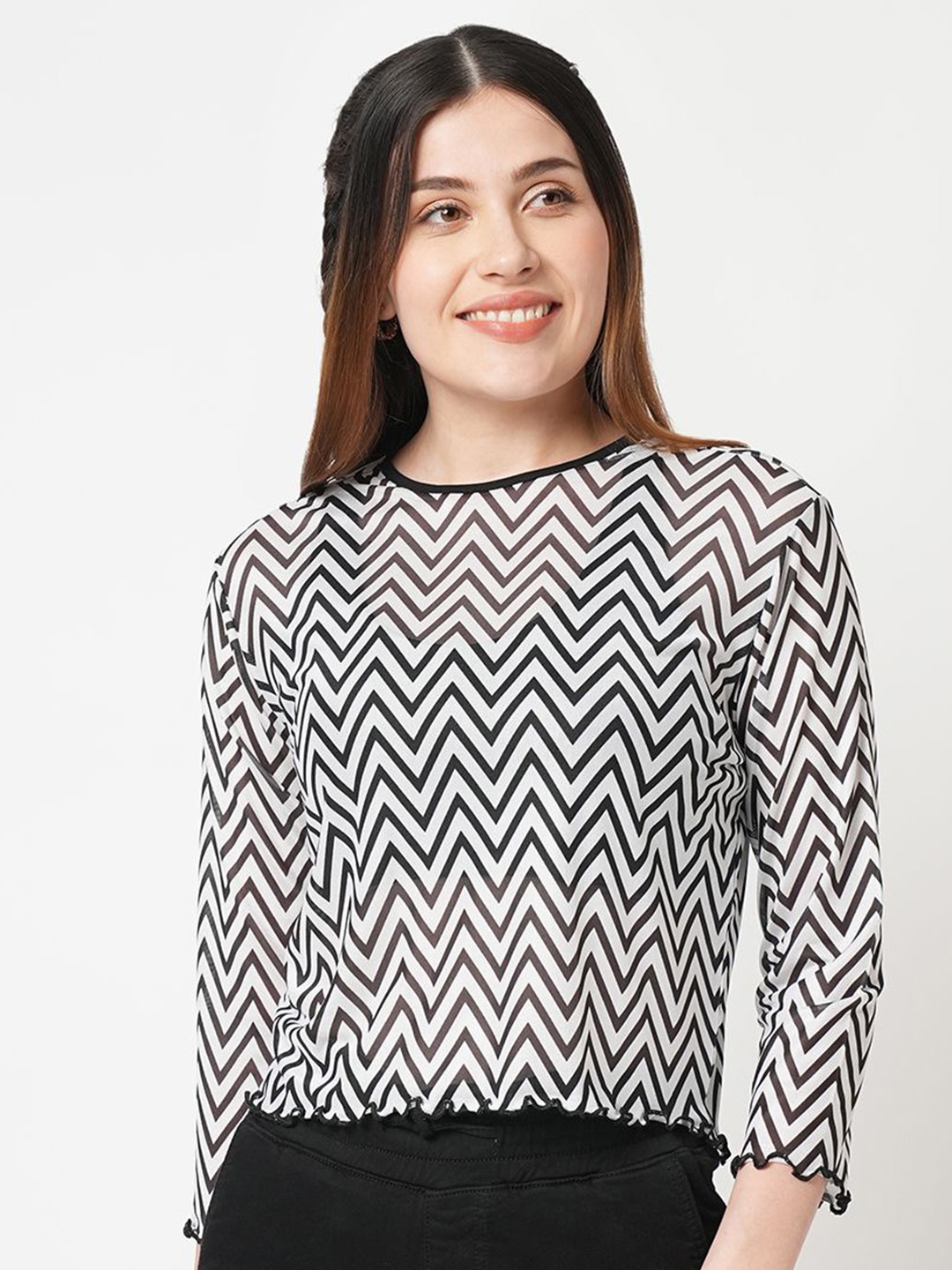 

Kraus Jeans Geometric Print Cotton Top, Black
