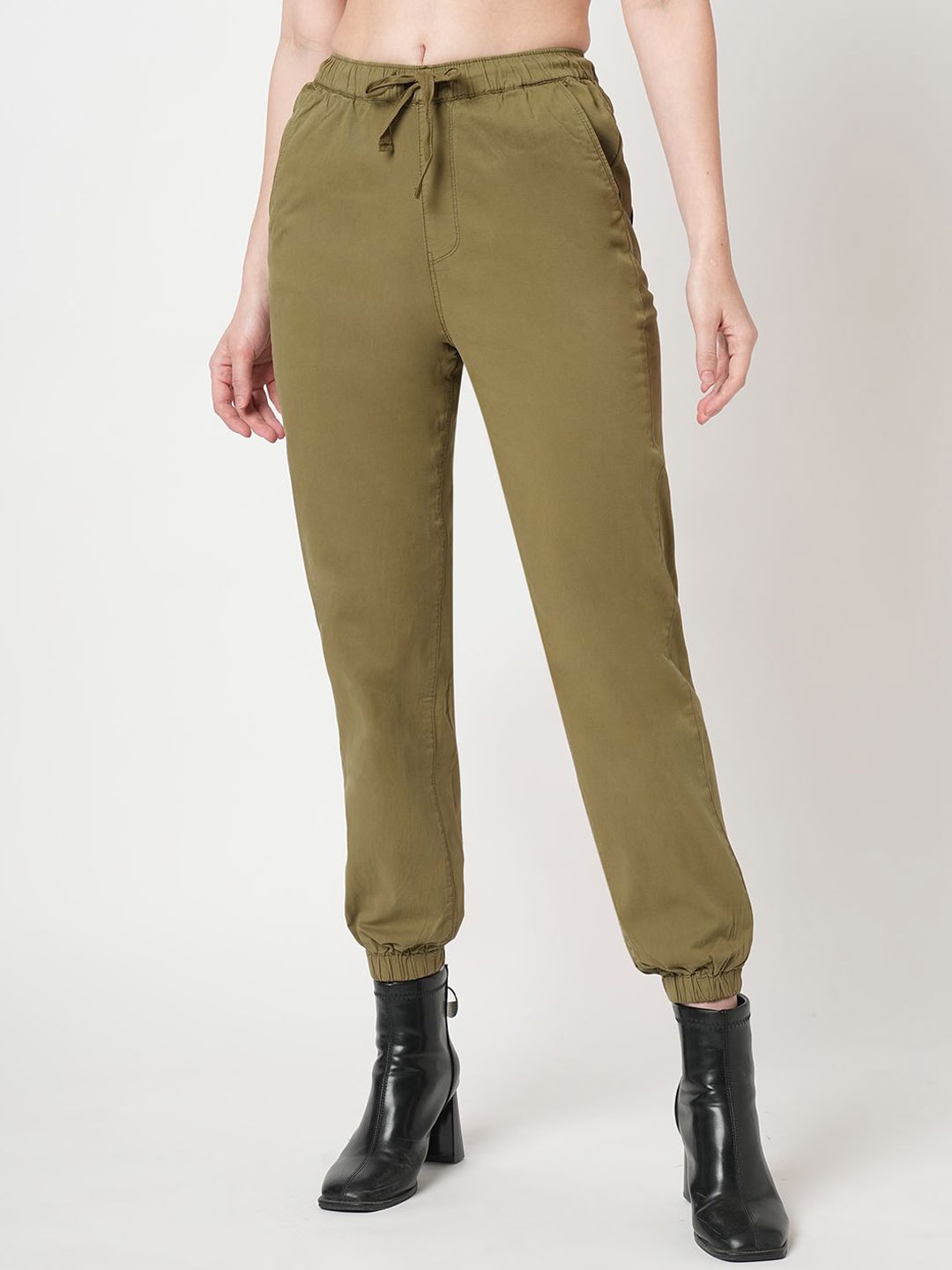 

Kraus Jeans Women Slim Fit High-Rise Joggers Trousers, Olive