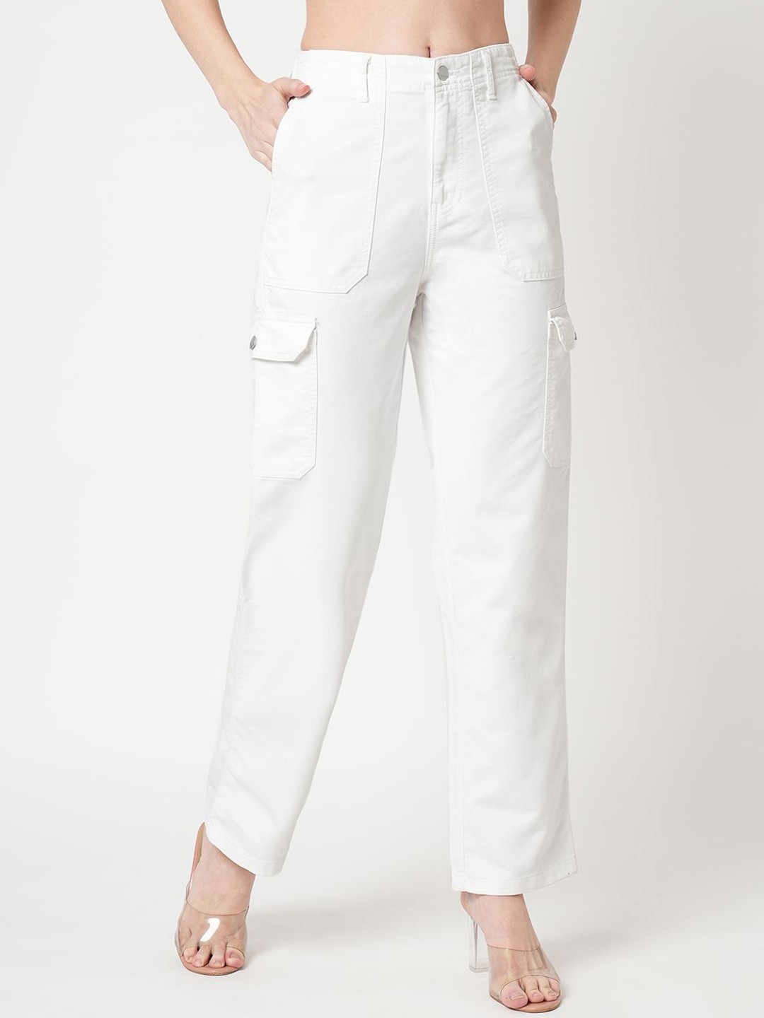 

Kraus Jeans Women Loose Fit High-Rise Cargos Trousers, White