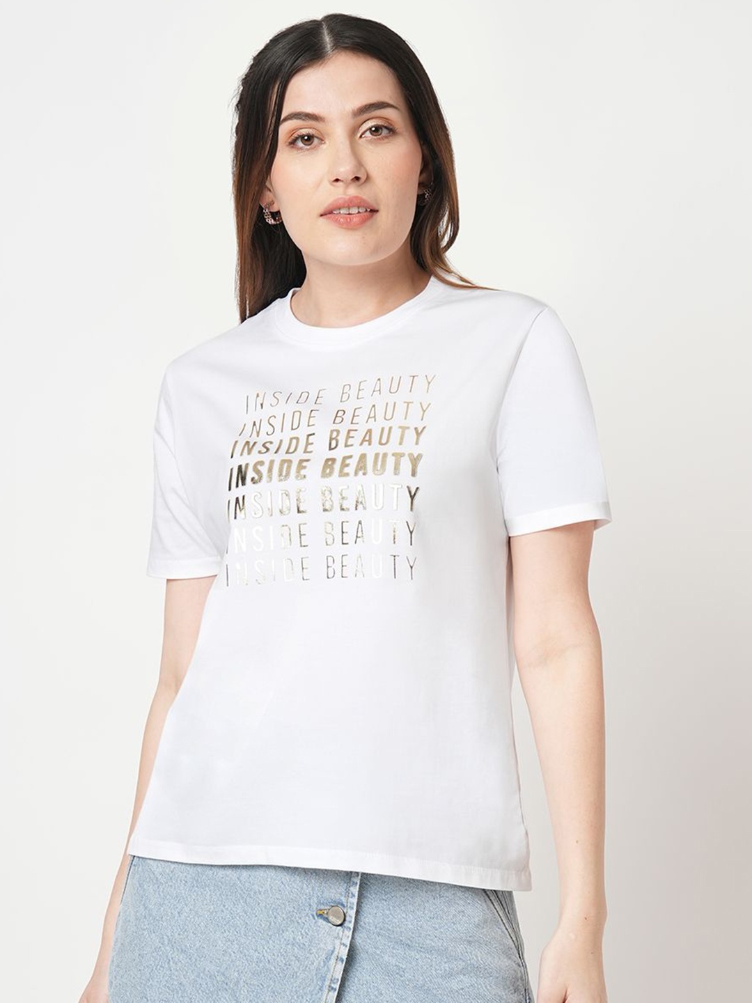 

Kraus Jeans Women Typography Printed Slim Fit T-shirt, White