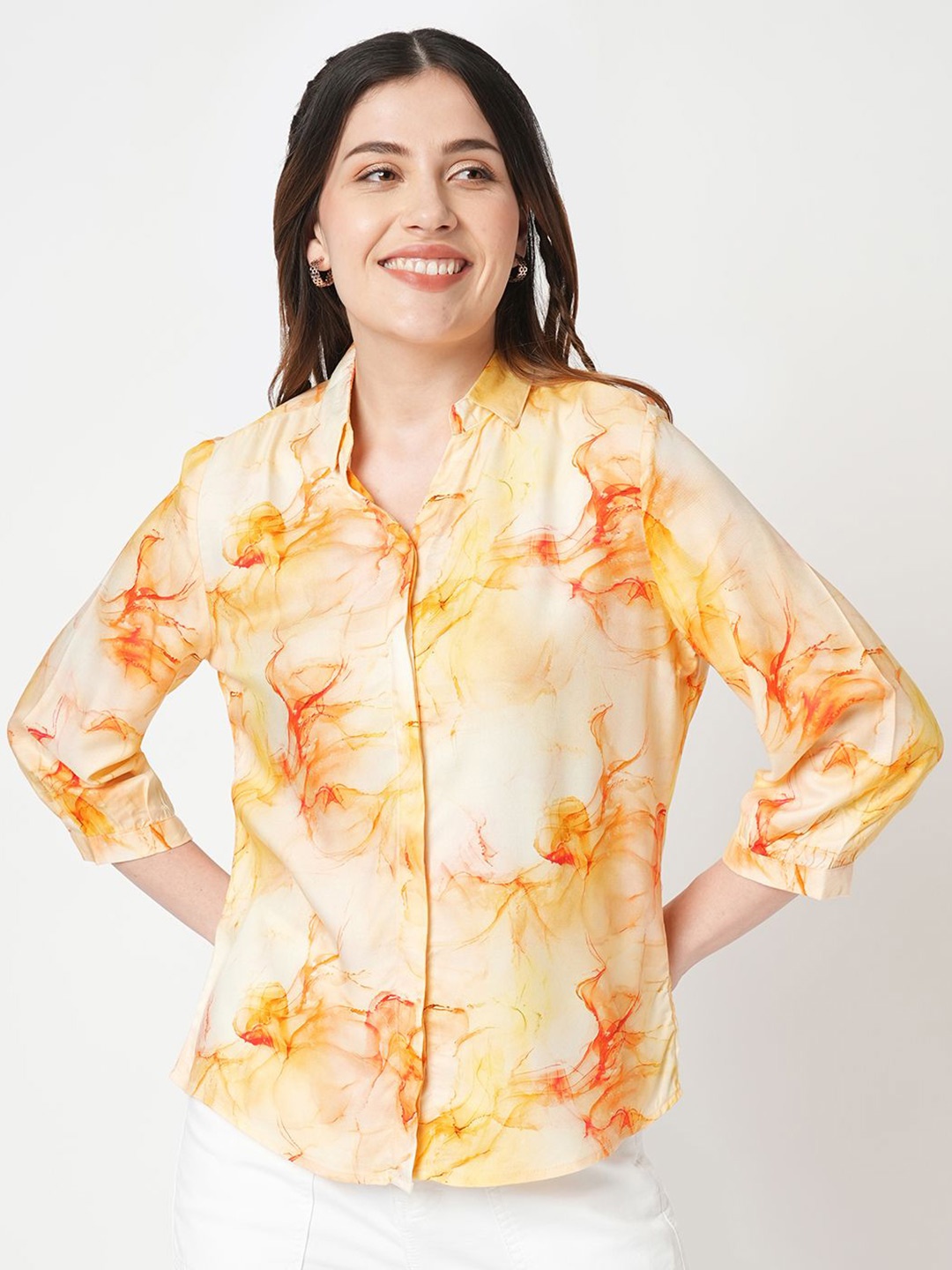 

Kraus Jeans Women Slim Fit Floral Opaque Printed Casual Shirt, Yellow