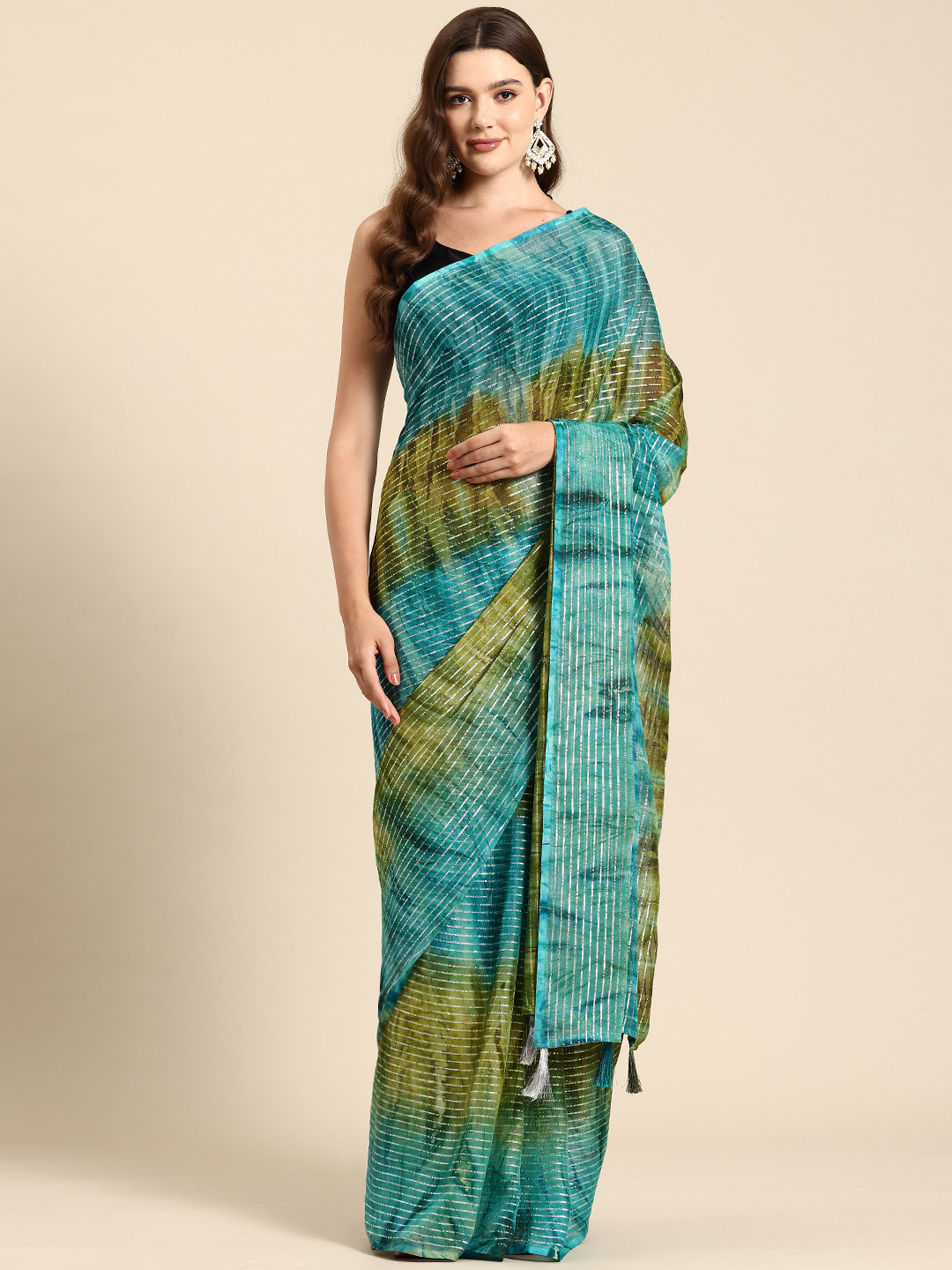

HERE&NOW Women Primium Printed Saree, Turquoise blue